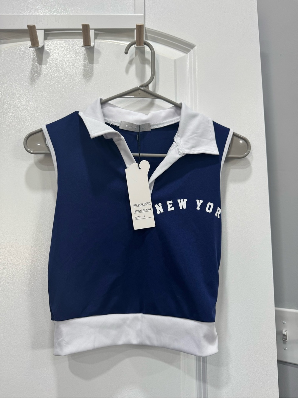 AQ Sport New York Sleeveless Polo Crop Top - Navy & White size small